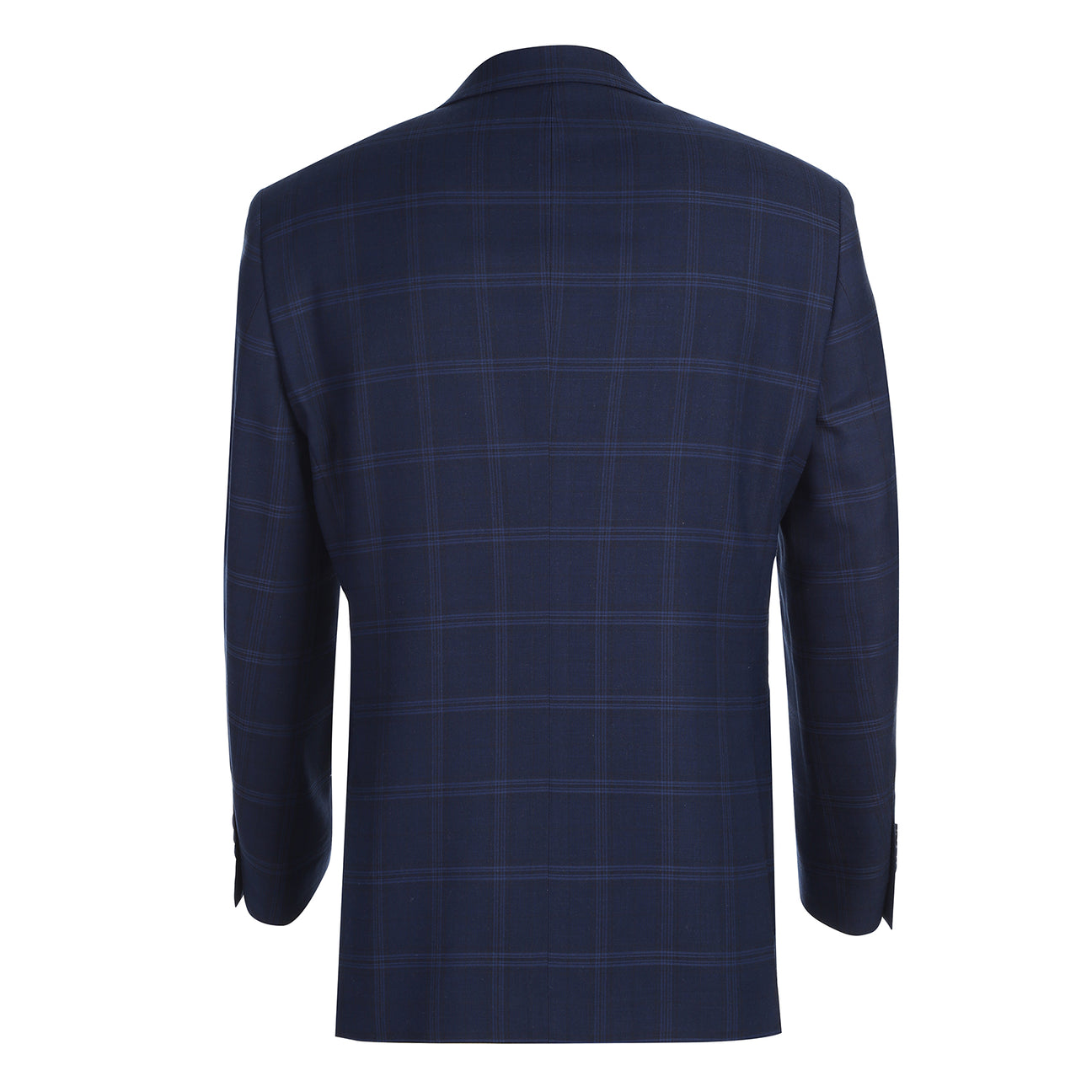 The Renoir Alessandro Vitello Classic Fit Galaxy Blue Suit 293-41 is displayed on a mannequin with a white dress shirt, maroon polka dot tie, and matching pocket square.