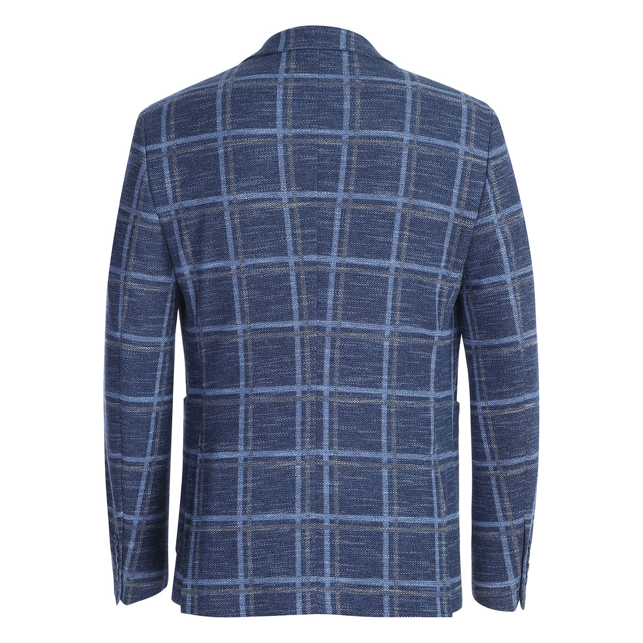 Displayed on a headless mannequin: the Pellagio Navy Blue Men's Slim Fit Riserva Jacket PS26-12, paired with a white dress shirt, orange patterned tie, and blue pocket square.