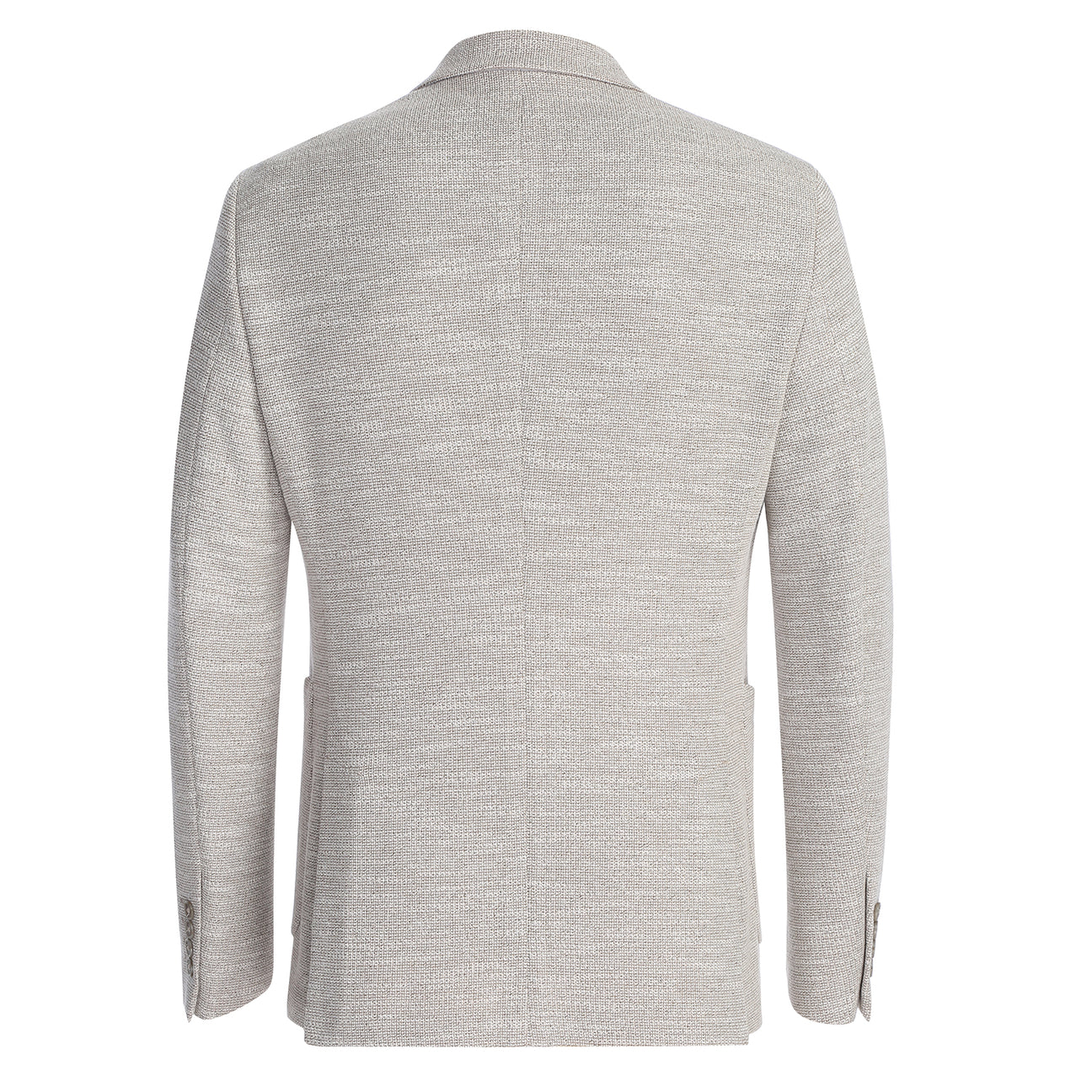 The Pellagio Camel Men's Slim Fit Riserva Jacket PS26-10 features textured fabric, notch lapels, two buttons, front pockets, and comes with a brown pocket square, shown over a white shirt and patterned dark tie on a mannequin.