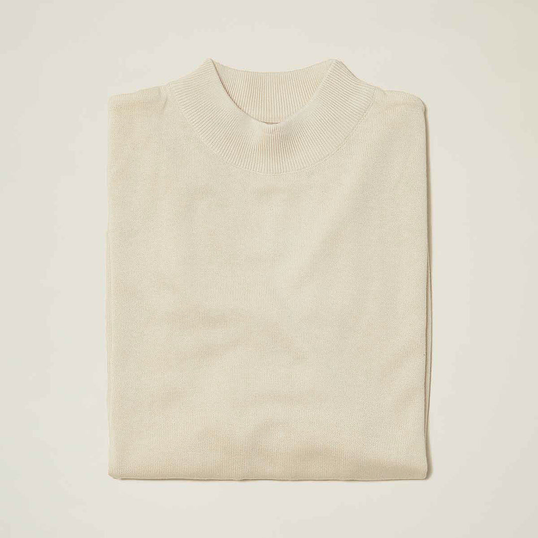 A close-up of the Inserch Cotton Blend Mock Neck Sweaters 4308 in beige, capturing the cozy essence of this perfect fall cotton blend.