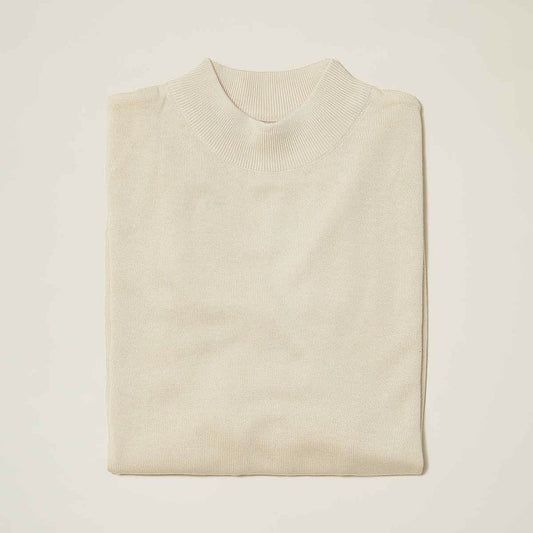 A close-up of the Inserch Cotton Blend Mock Neck Sweaters 4308 in beige, capturing the cozy essence of this perfect fall cotton blend.