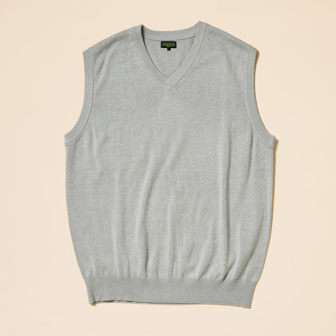 Close-up of the Inserch Cotton Blend V-Neck Sweater Vest Black 4508, featuring a dark, tightly woven cotton-acrylic fabric with a subtle textured pattern.