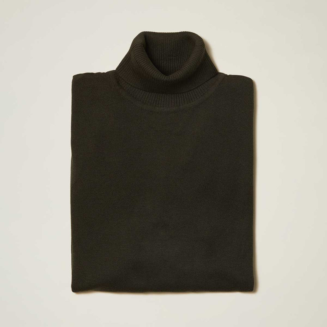 The Inserch Cotton Blend Turtleneck Sweater in charcoal gray (style 4708) by Inserch is neatly folded and displayed on a light, plain surface.