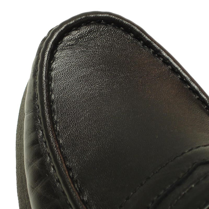 Pinoso's P-4804-628 Black Slip on Penny Loafer, made in Spain, features soft Nappa leather, low heels, and rounded toes. Brand new, men's shoes shown on a white background.