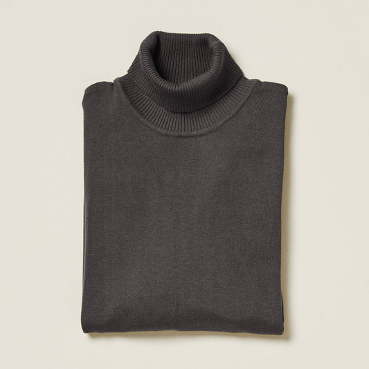 The Inserch Cotton Blend Slim Fit Turtleneck Sweater in Slate Grey (4808) features an anti-pilling cotton-acrylic blend, neatly folded and displayed on a plain, light background.