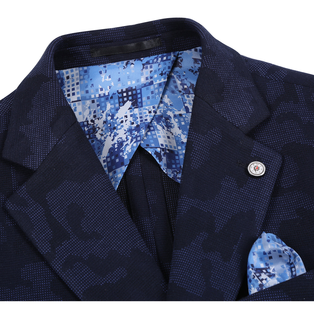 The Pellagio Men's Slim Fit Riserva Jacket Navy PF25-15 is a single-breasted blazer displayed on a mannequin, showcasing the classic Pellagio style.