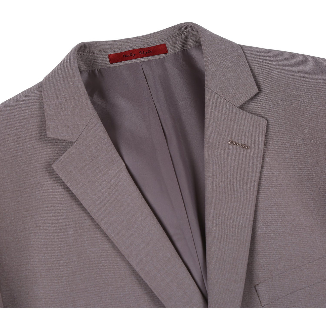 The Alessandro Vitello by Renoir Gray Slim Fit 2-Piece Single Breasted Notch Lapel Suit 201-103, perfect for special occasions, showcases a single button closure over a crisp white dress shirt and a subtly patterned black tie, elegantly displayed on a mannequin.