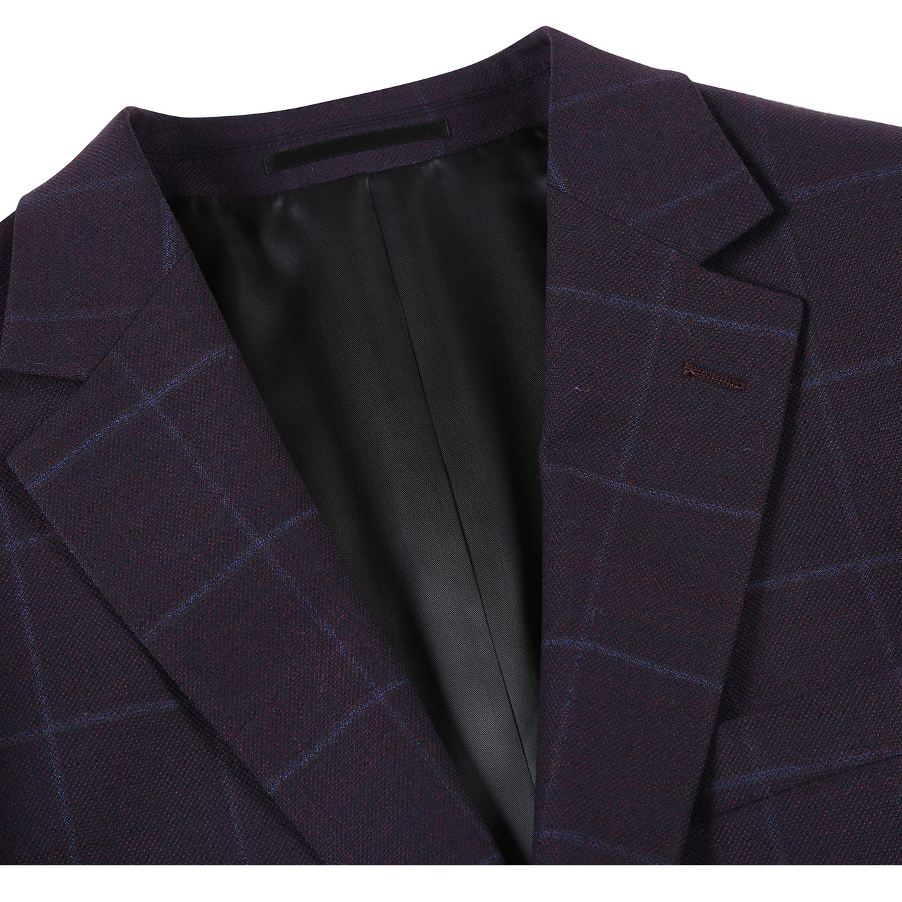 The Renoir Alessandro Vitello New Slim Fit Wool Midnight Blue Blazer 565-11 is displayed on a mannequin with a white dress shirt, red polka dot tie, and patterned pocket square.