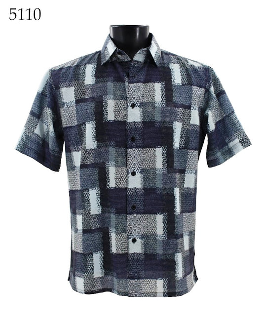 Bassiri Short Sleeve Shirt 5110 by Bassiri, featuring a regular fit and a geometric pattern in black, white, and gray.