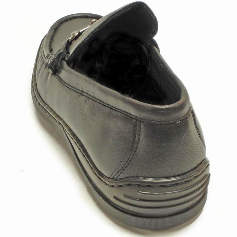 The Pinoso's P-5158 Paco Black Slip-On Loafer is a men’s nappa leather shoe, made in Spain, featuring metal bit detailing across the top.