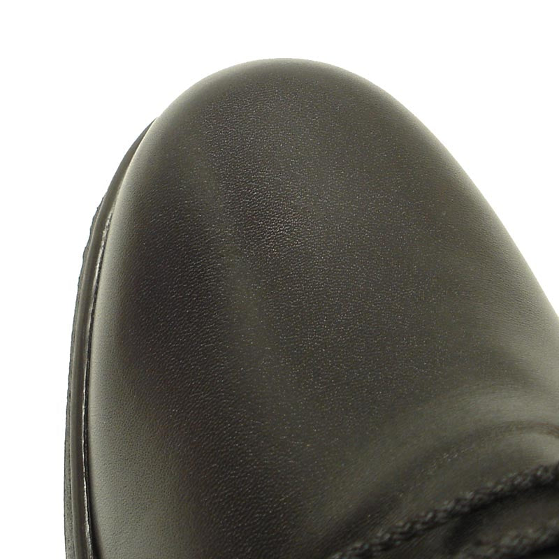 The Pinoso's P-5212 Pluma Black Leather Boot features handcrafted Nappa leather, lace-up design, and thick rubber soles—an elegant Spanish-made addition to any men’s shoe collection, displayed side by side on a white background.