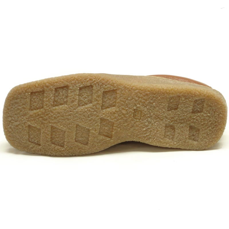 The Pinoso's P-5456 Javier Tan Leather Slip-on Loafer for men, made in Spain, features brown Nappa leather, visible stitching, and textured rubber soles, offering handcrafted comfort against a white background.