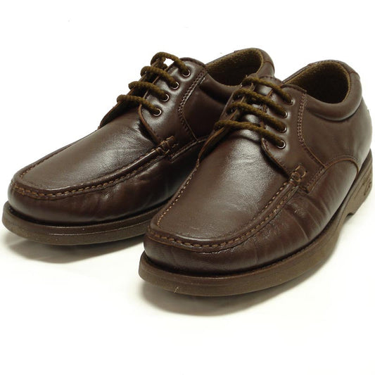 The Pinoso's P-5605-668 brown leather lace-up men's shoes, crafted in Spain with stitched detailing, are shown on a white background.