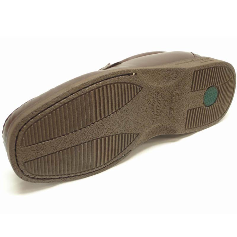 The Pinoso's P-5614-P41 Brown Leather Slip-On Loafer for men, made in Spain, features woven leather, handcrafted comfort, rounded toes, and thick rubber soles.