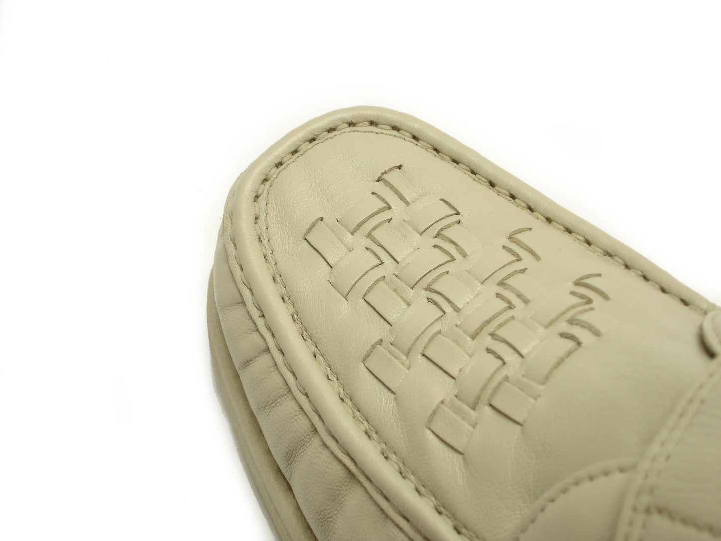The Pinoso's P-5660-P41 Beige Leather Velcro men's shoes, made in Spain, feature woven detailing and hook-and-loop straps for handcrafted comfort, shown on a white background.