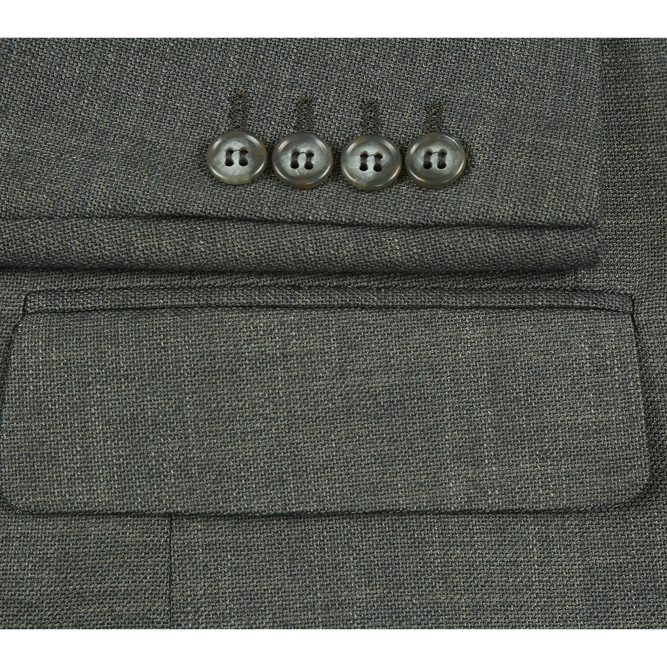 A mannequin displays the Alessandro Vitello by Renoir New Slim Fit Sport Coat 294-27, a gray men's slim fit blazer featuring a single-button front and notch lapel, with pocket flaps. A blue striped tie and white shirt are visible underneath.