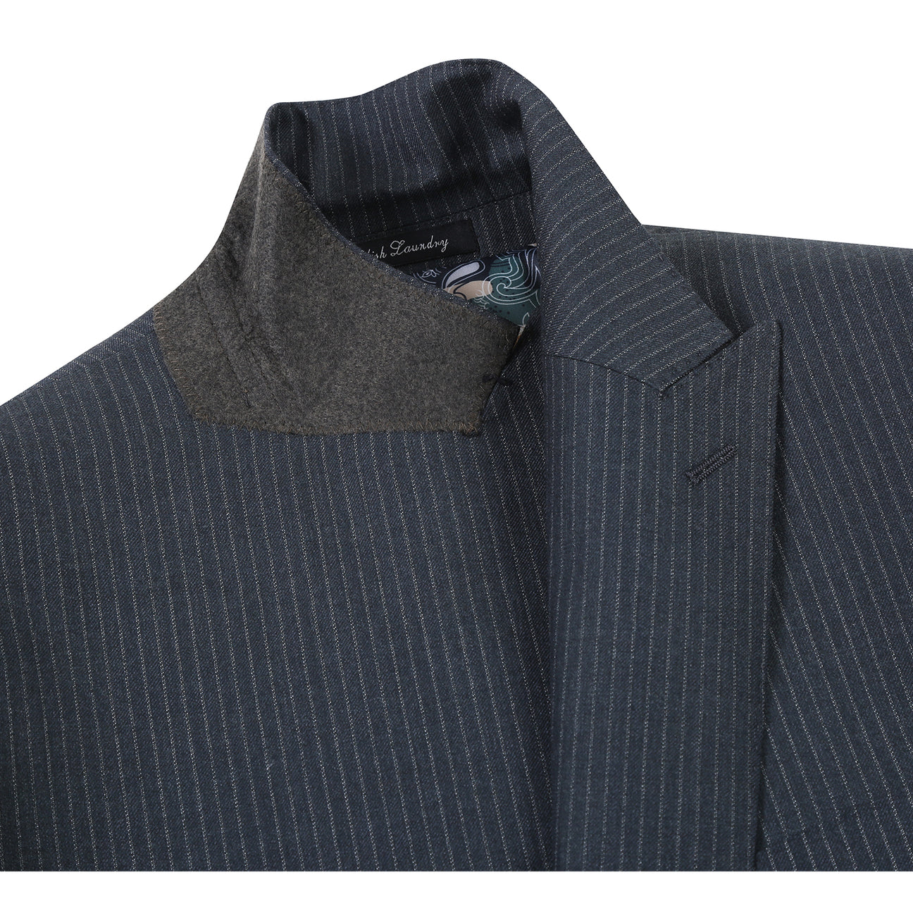 The ENGLISH LAUNDRY Black Stripe Suit EL12-33-341 by English Laundry is shown on a headless mannequin, styled with a white dress shirt and striped tie against a plain background.