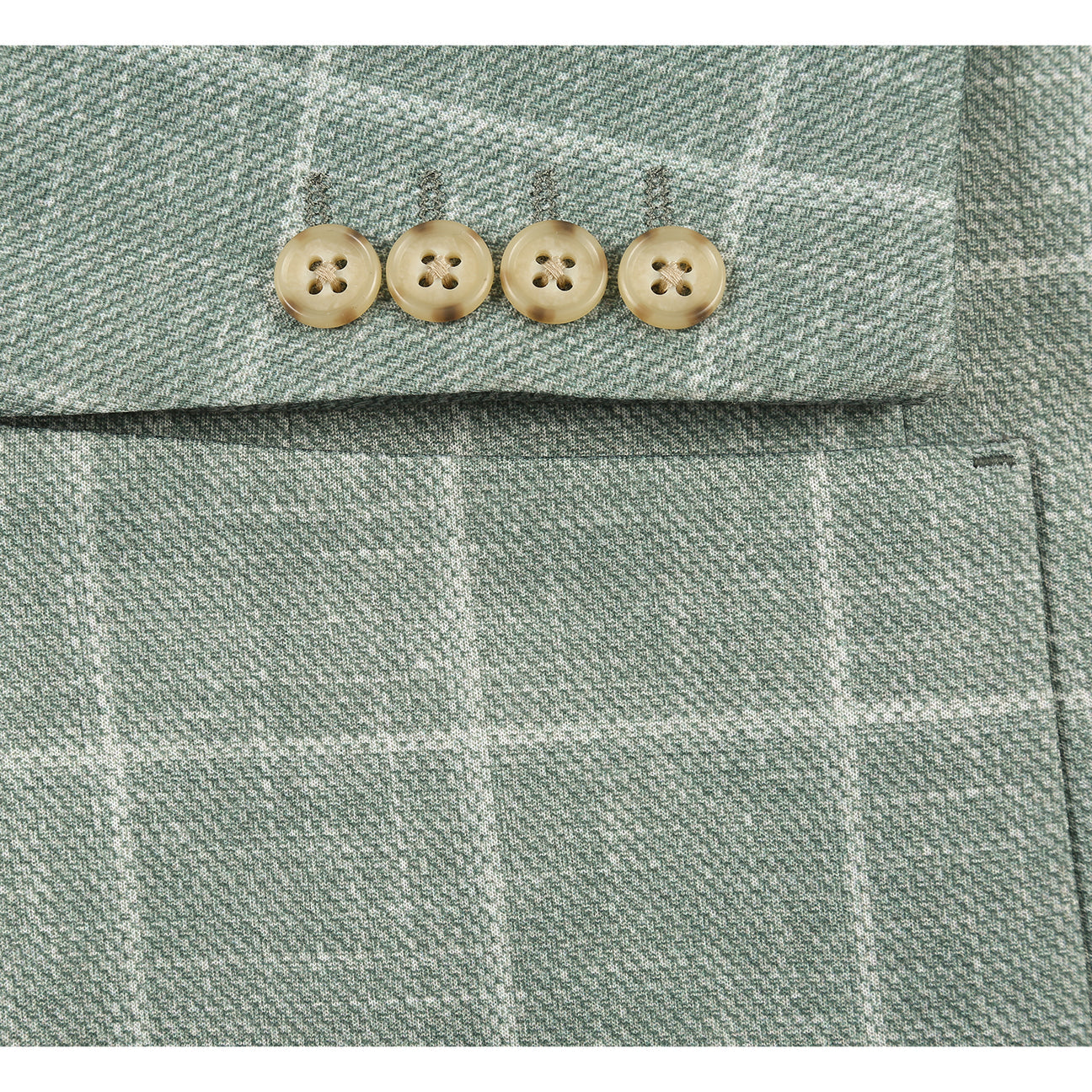 The Pellagio Men's Half Canvas Blazer Green PS25-5, by Pellagio, is shown on a mannequin with a notched lapel, white shirt, striped brown tie, and patterned pocket square.