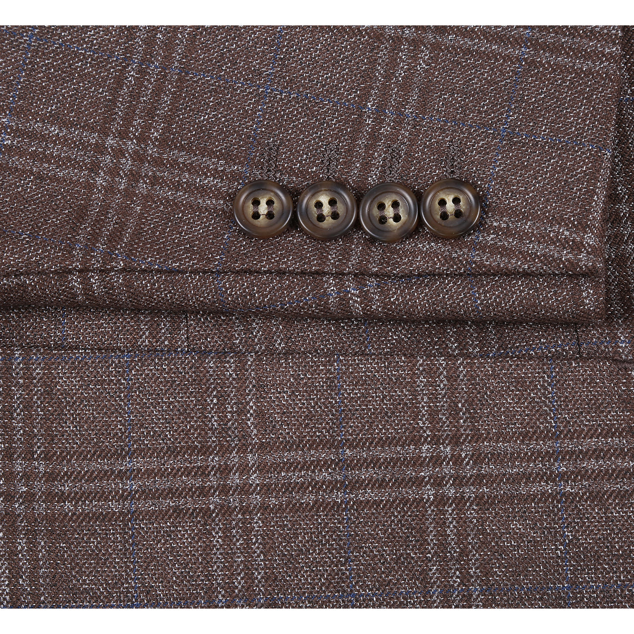 The Renoir Alessandro Vitello New Slim Fit Bib Brown Blazer 294-40 is shown on a headless mannequin with a classic notch lapel, layered over a beige zip-up sweater.