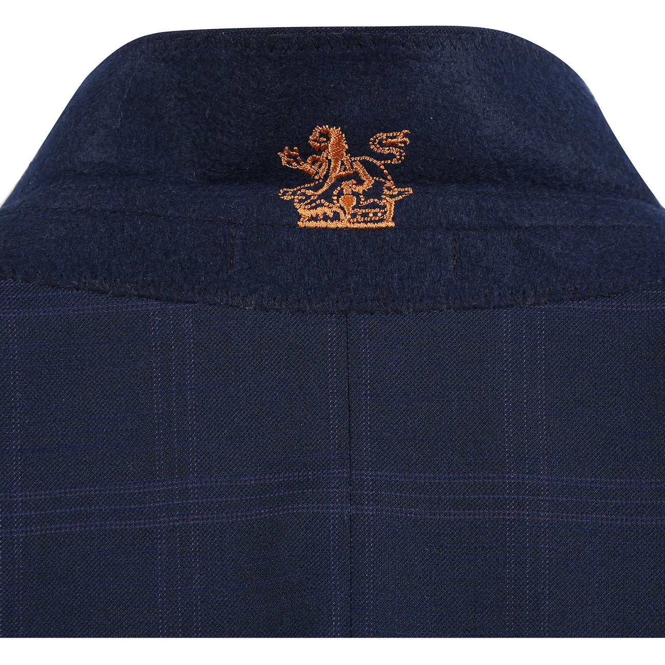 The ENGLISH LAUNDRY 2pc Suit Navy 32-55-410EL by English Laundry features a navy blue plaid blazer with single button closure, front pockets, and blue paisley inner lining in a comfy polyester-rayon-spandex blend, shown on a white background.