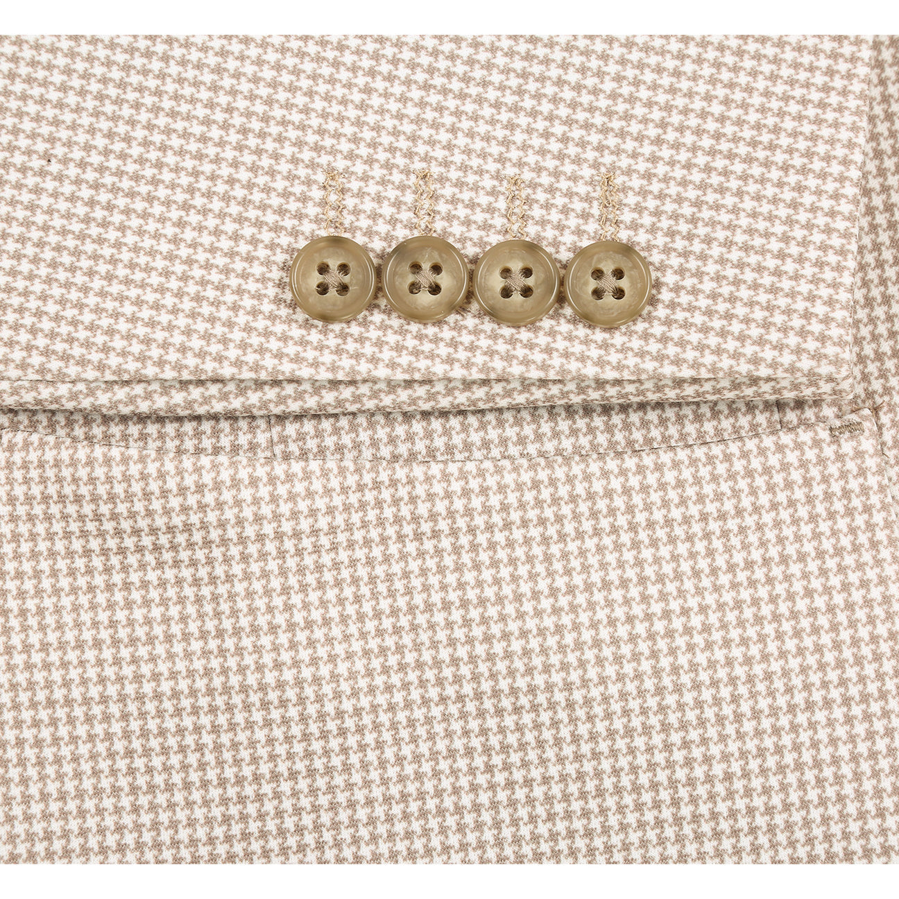 The Pellagio Men's Half Canvas Blazer Beige PS25-10 is displayed on a mannequin with a notched lapel, styled with a white dress shirt, brown patterned tie, and pocket square.
