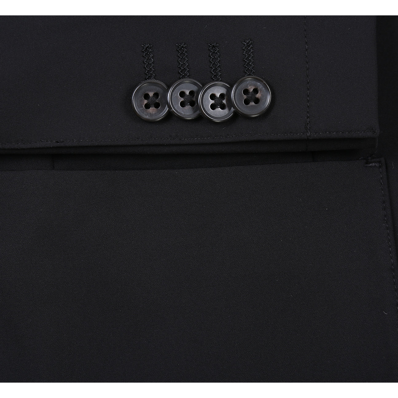 The Pellagio Men's Half Canvas Suit Black PS25-16, a slim fit single-breasted jacket with notch lapels, is shown over a white shirt and maroon patterned tie on a mannequin against a white background.