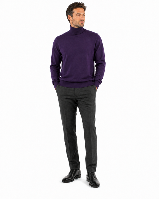 The Bassiri L/S Turtleneck Purple Sweater 631, made from soft Tencel, is showcased on a mannequin against a plain background.
