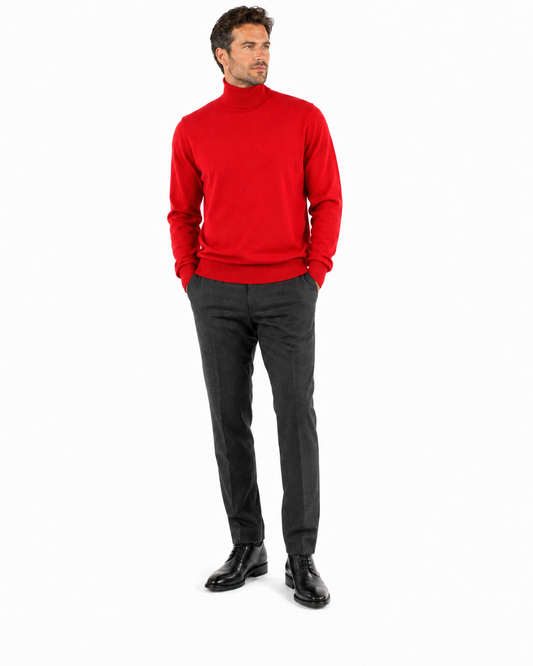 The Bassiri L/S Turtleneck Red Sweater 631, crafted from soft cotton, is elegantly displayed against a plain background.