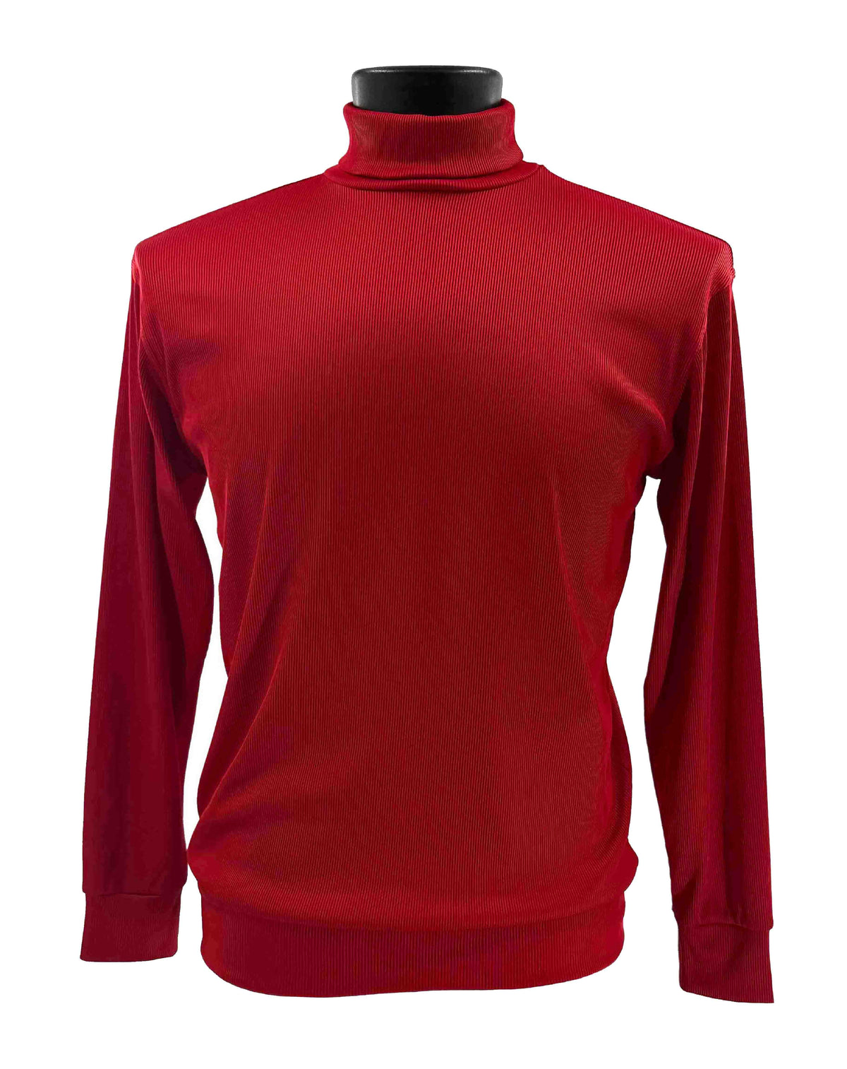 Displayed on a black mannequin torso against a white background is the Bassiri L/S Turtleneck Red T-Shirt 633 by Bassiri, featuring a modern fit and long sleeves.