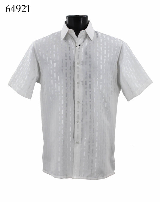 Bassiri Short Sleeve Shirt 64921 by Bassiri in Regular Fit, showcasing vertical rectangular patterns, displayed on a black mannequin.