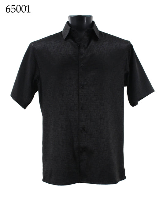 A Bassiri Short Sleeve Shirt 65001 in black, featuring a regular fit and short sleeves, is displayed on a mannequin.