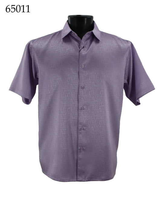 A Bassiri Short Sleeve Shirt in purple with a regular fit is elegantly displayed on a mannequin, featuring label "65011" in the top left corner.