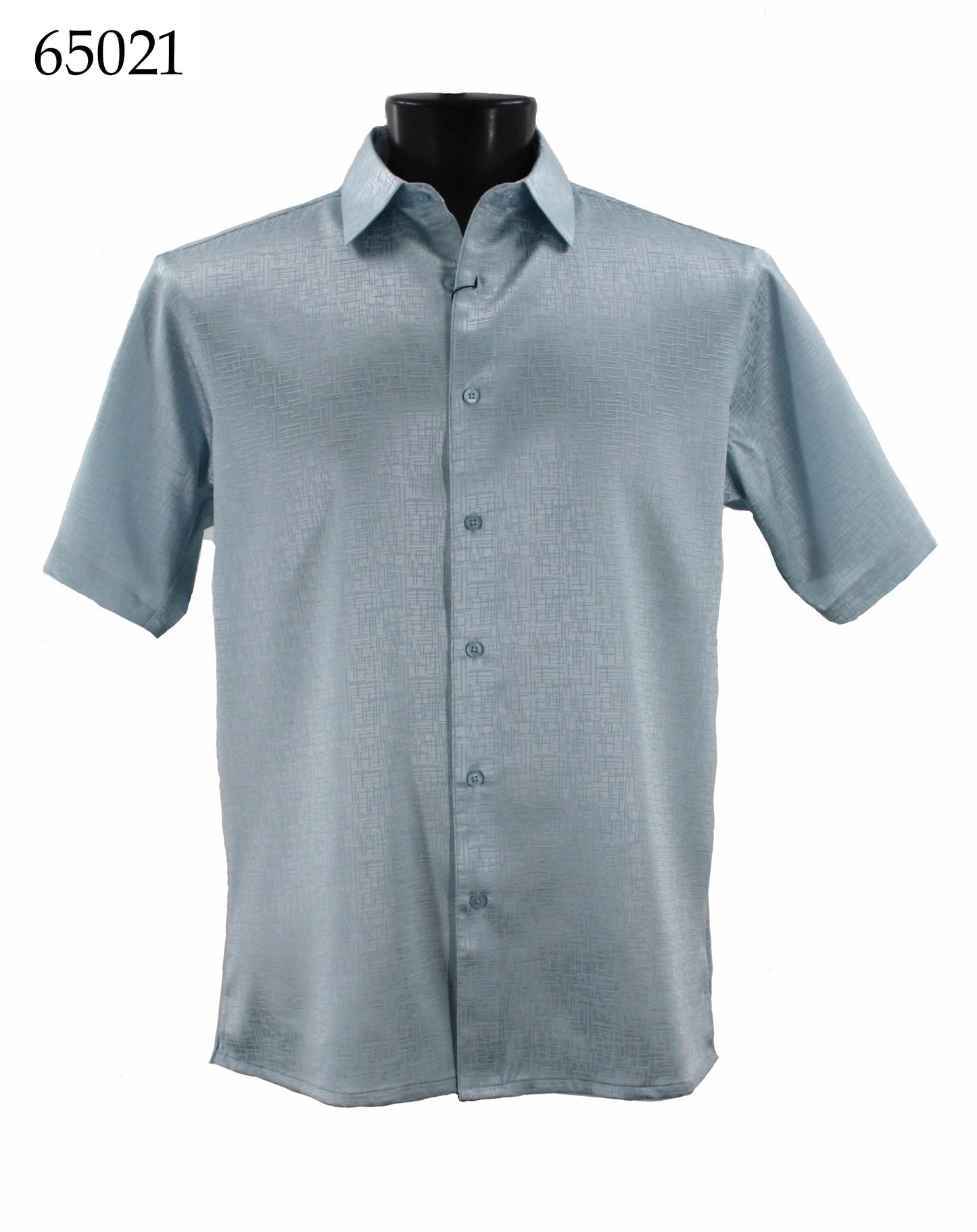 The Bassiri Short Sleeve Shirt 65021, a light blue regular fit button-up, is showcased on a mannequin torso.