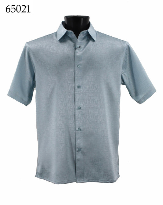 The Bassiri Short Sleeve Shirt 65021, a light blue regular fit button-up, is showcased on a mannequin torso.