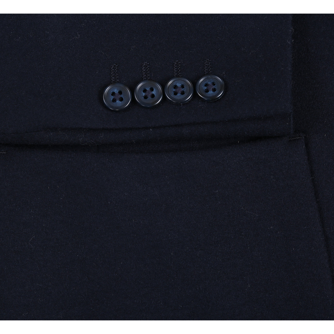 The Pellagio Men's Slim Fit Riserva Jacket Navy PF25-18W by Pellagio is displayed on a mannequin, paired with a white dress shirt, striped tie, and patterned pocket square.