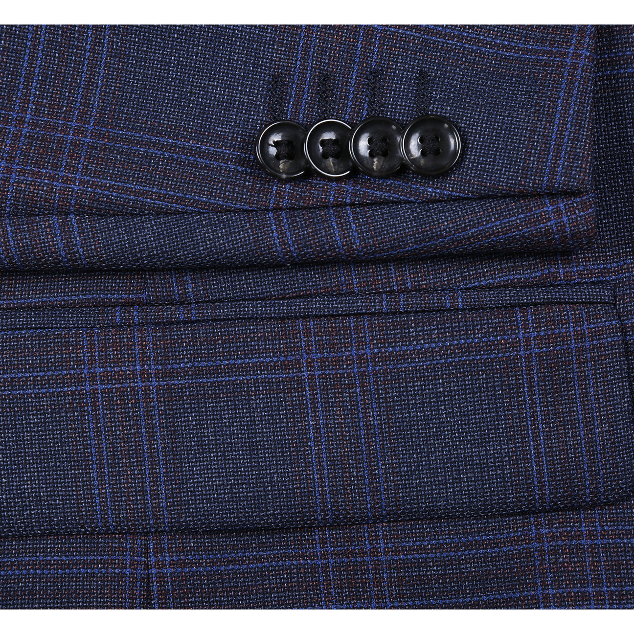 The Renoir Alessandro Vitello New Slim Fit Wool Brown Blazer 567-3 is expertly tailored from 100% wool; close-ups highlight its lapel and buttoned sleeve details. Paired with a striped tie and pocket square for added style.