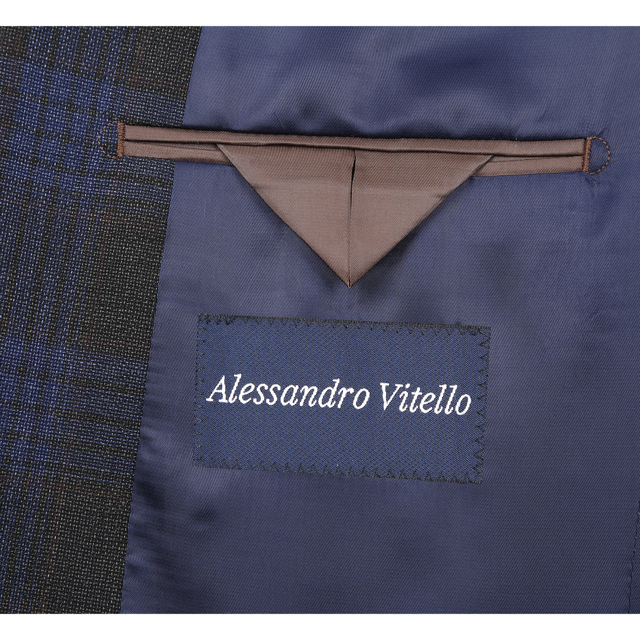 The Alessandro Vitello by Renoir New Slim Fit Wool Gray Blue Blazer 565-12, a stylish wool blend jacket from Renoir, is shown on a mannequin paired with a white dress shirt and blue patterned tie.