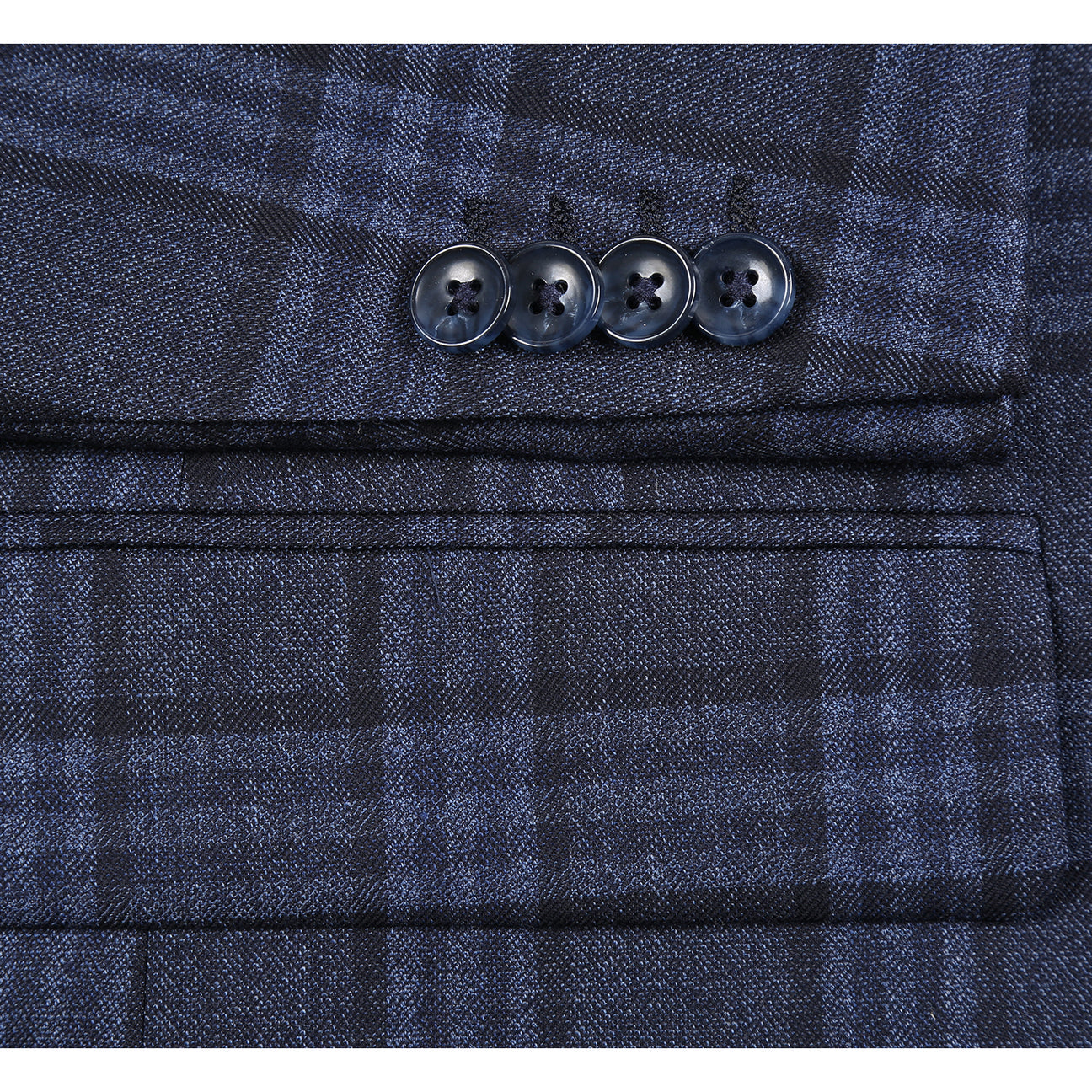 The Renoir Alessandro Vitello New Slim Fit Wool Dark Gray Blazer 567-6 features notched lapels, two buttons, flap pockets, a blue pocket square, and an orange striped tie. Close-ups show interior details and sleeve buttons.