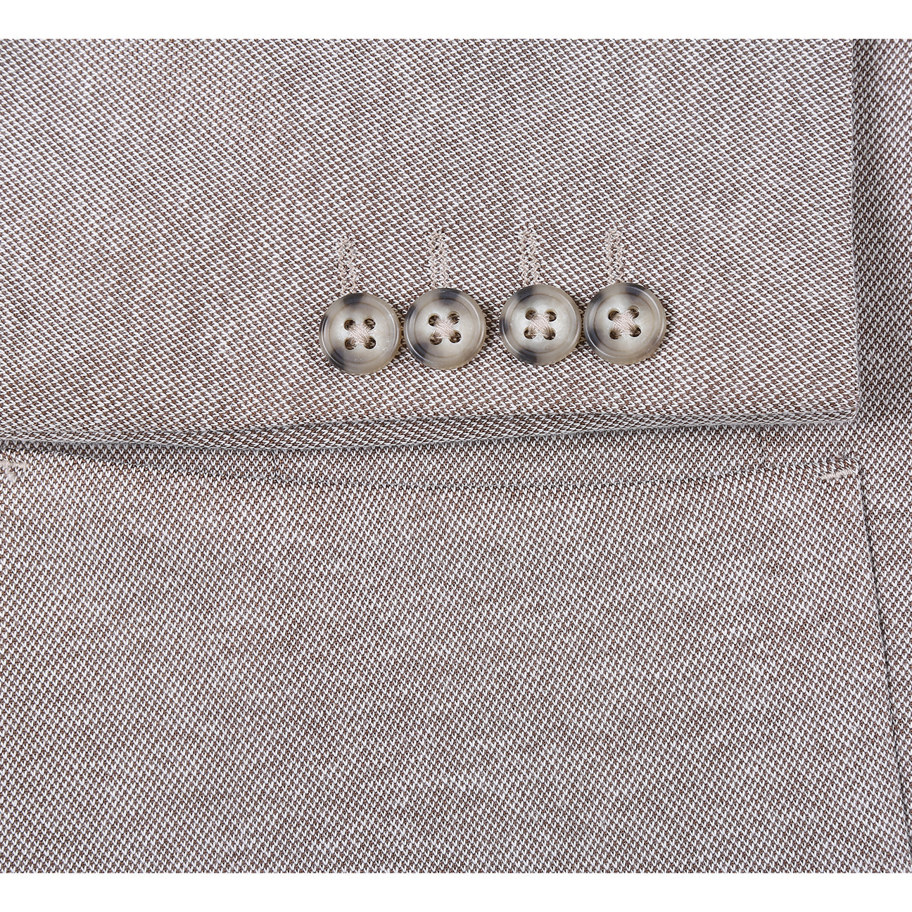 The Pellagio Camel Men's Slim Fit Riserva Jacket PS26-1 by Pellagio, in a sleek single-breasted design with two buttons, is styled on a mannequin with a white shirt, red-blue plaid tie, and green pocket square.