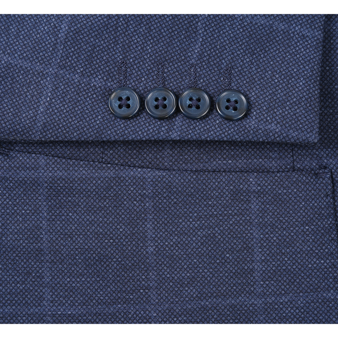 The Pellagio Riserva JKT Blazer PF24-6 by Pellagio is a dark blue plaid blazer with spandex for stretch, featuring floral inner lining and a matching pocket square.