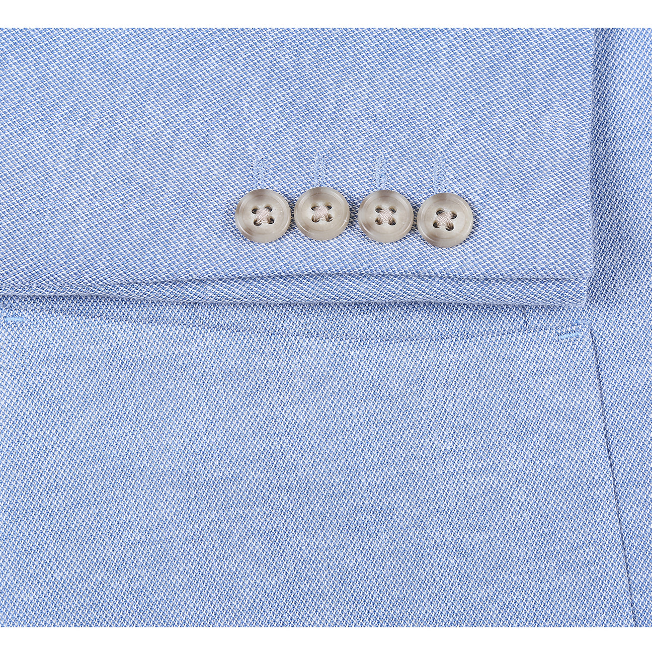 The Pellagio Light Blue Men's Slim Fit Riserva Jacket PS26-4 is shown on a mannequin, styled with a white shirt, multicolored plaid tie, and patterned pocket square for a modern Pellagio look.