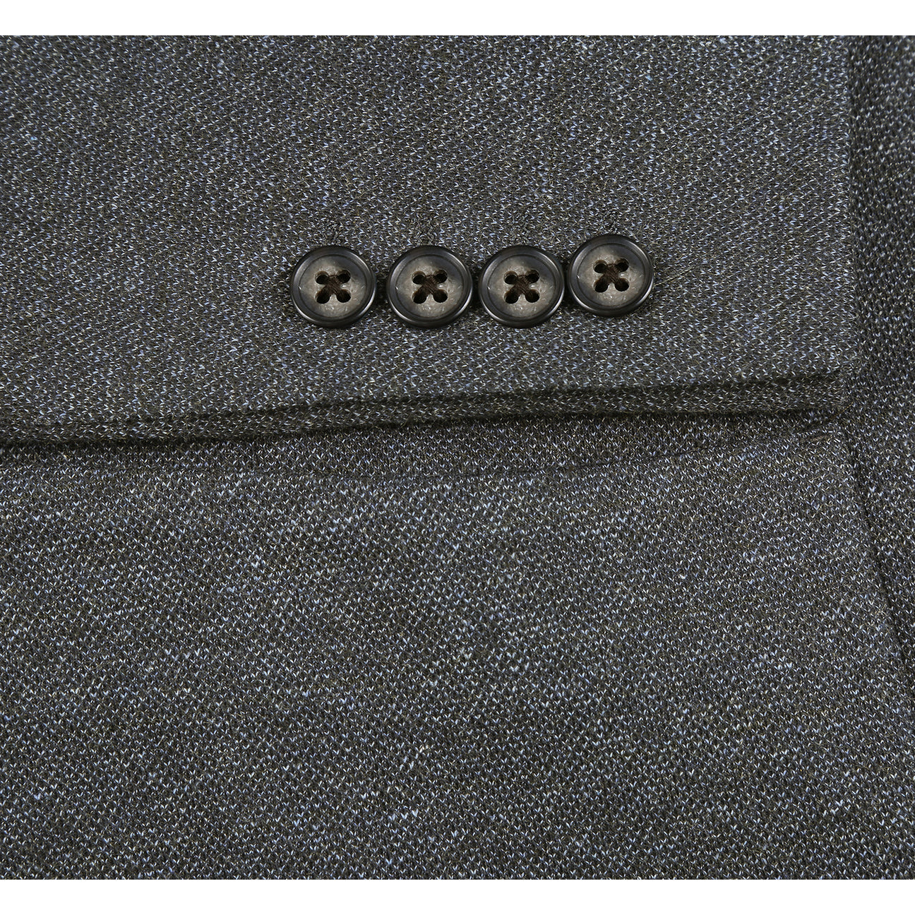 The Pellagio Men's Slim Fit Riserva Jacket in charcoal (PF25-10) is styled with a white dress shirt, a striped orange and blue tie, and a patterned pocket square, all displayed on a mannequin.