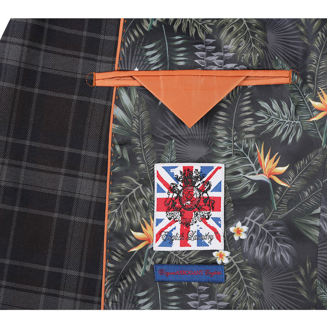 The ENGLISH LAUNDRY Burgundy Check Suit 22-62-555EL by English Laundry is shown on a mannequin, matched with a white dress shirt and a red patterned tie.