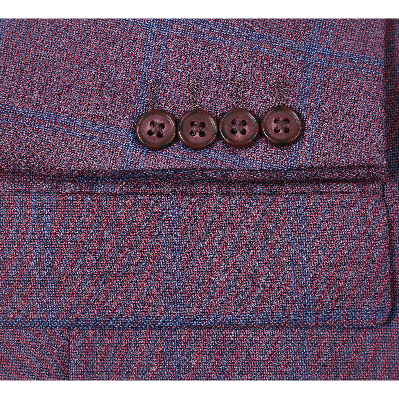 A mannequin wearing the Renoir Alessandro Vitello by Renoir New Slim Fit Sport Coat 565-17, styled with a white dress shirt, navy polka dot tie, and floral pocket square.