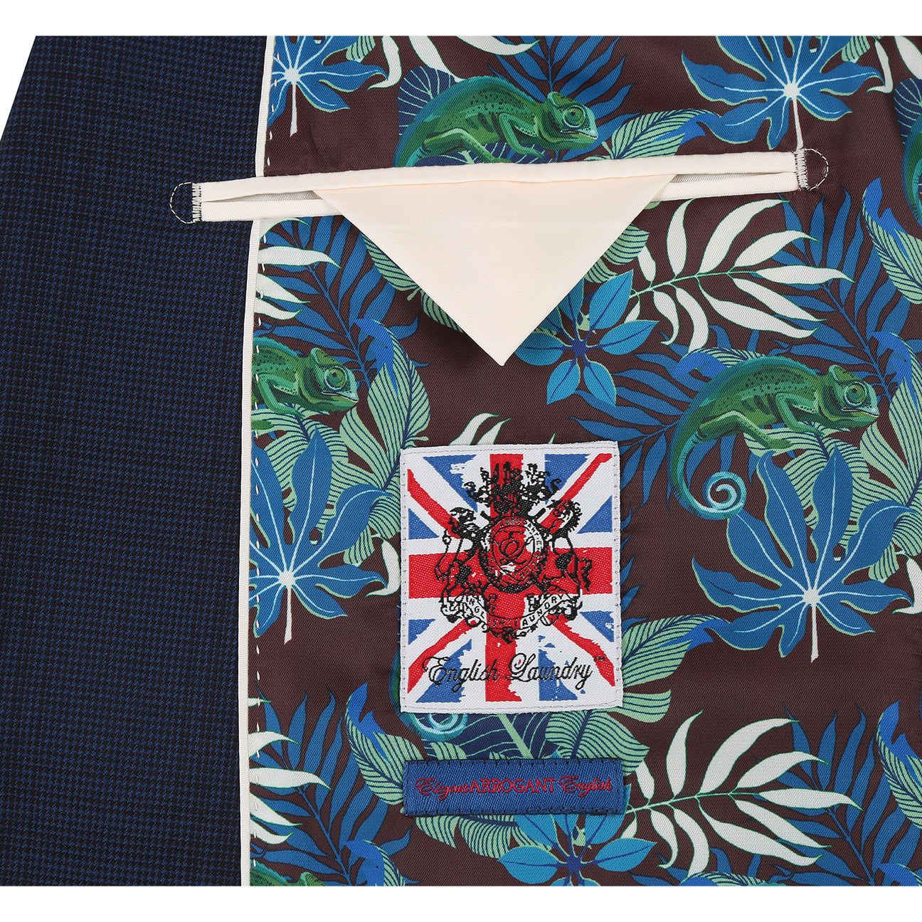 The ENGLISH LAUNDRY Grey Check Suit 12-18-001EL by English Laundry, styled with a white dress shirt and a maroon dotted tie, is displayed on a featureless mannequin.