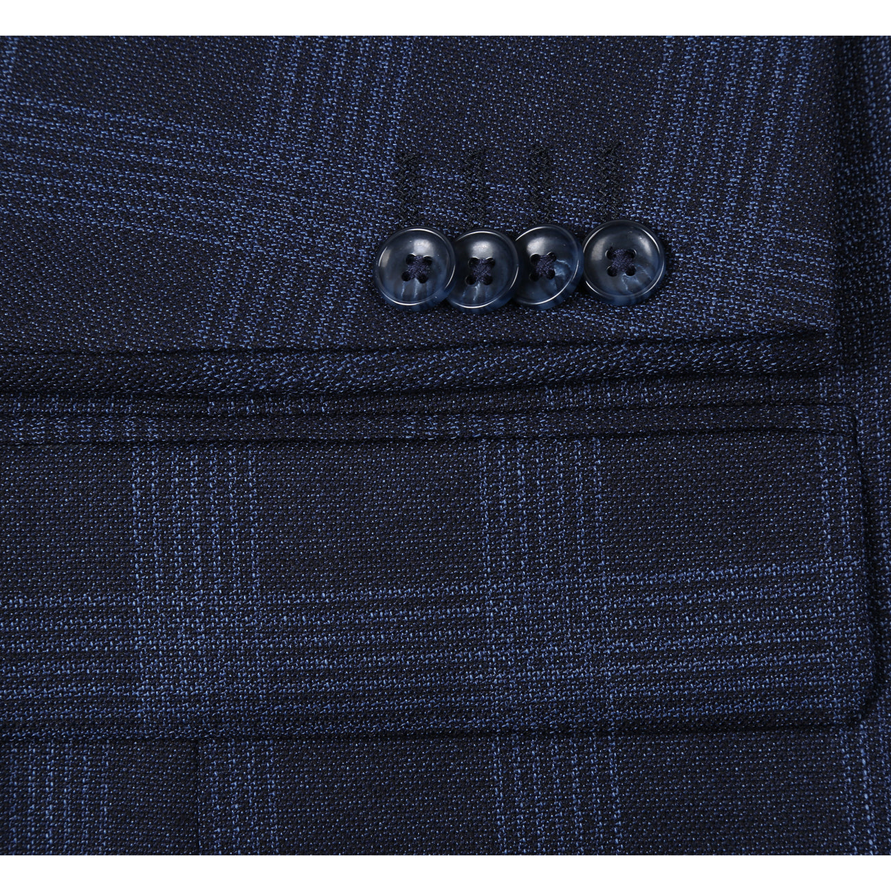 The Renoir Alessandro Vitello New Slim Fit Wool Navy Blazer 565-19 is shown on a mannequin with a white dress shirt, red polka dot tie, and blue pocket square.