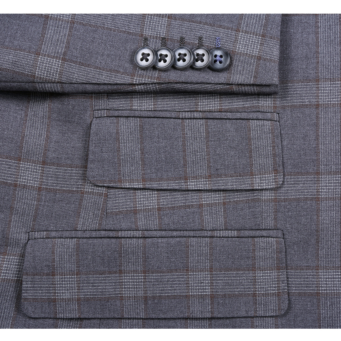 The ENGLISH LAUNDRY 2pc Suit Brown 32-68-092EL by English Laundry features a slim fit, two-button closure, notched lapels, and a partially visible floral patterned inner lining.