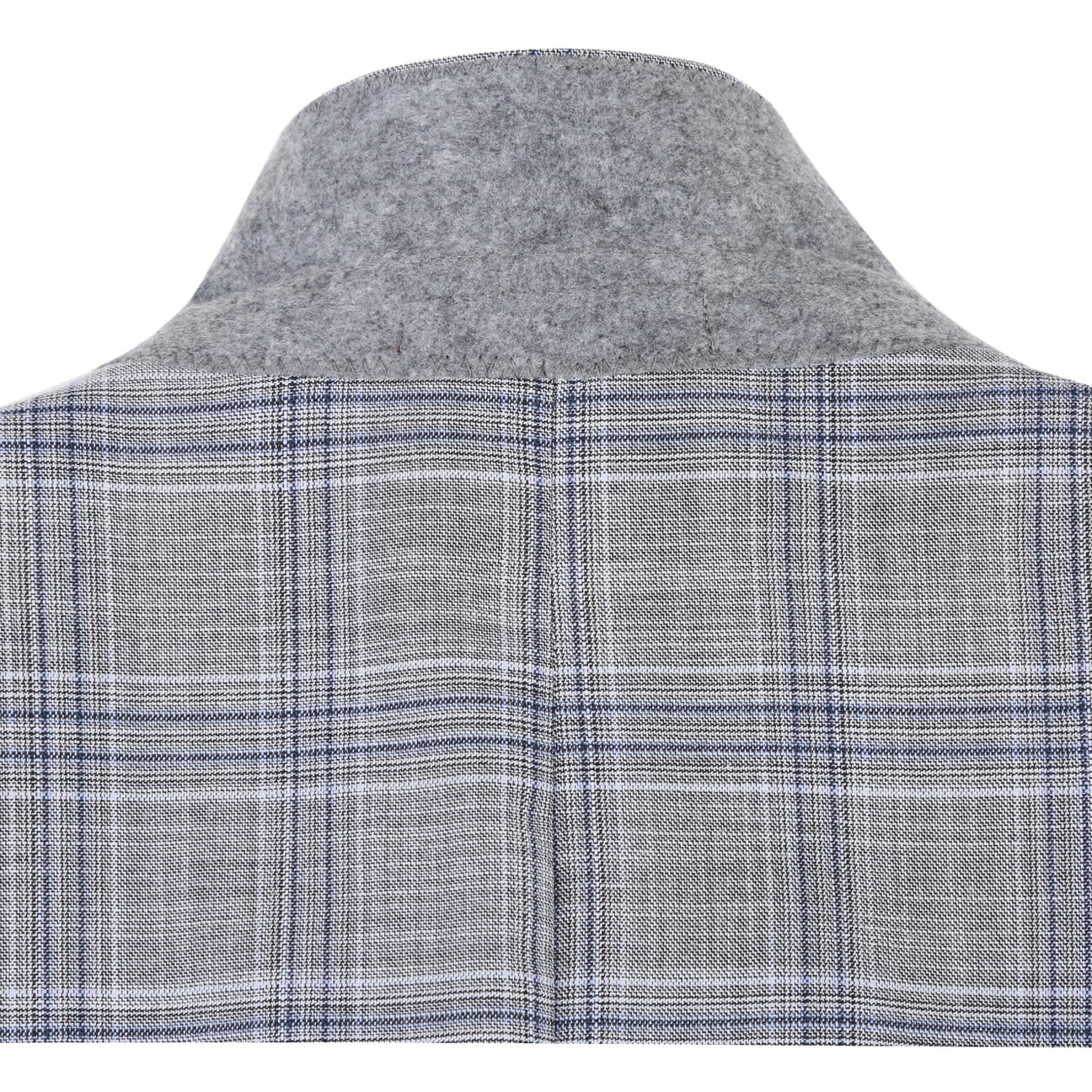 The Alessandro Vitello by Renoir Classic Fit Checked Suit Gray 293-23 is stylishly displayed on a mannequin, paired with a blue tie and white shirt.