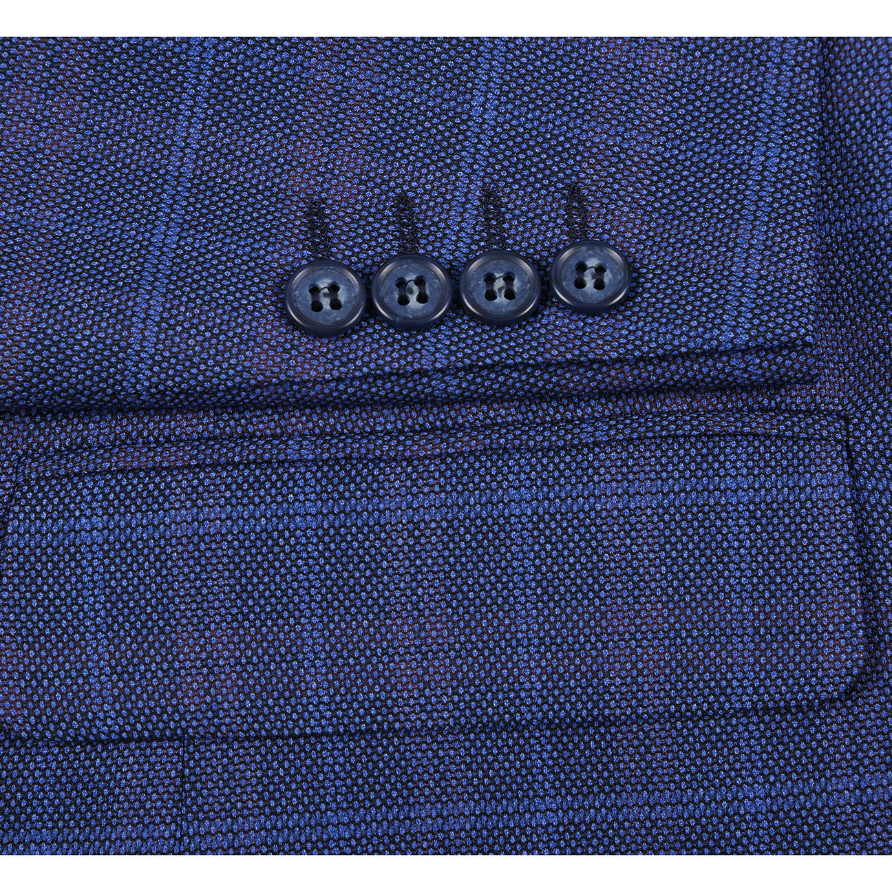 The Alessandro Vitello by Renoir Classic Fit Blazer Blue 294-47 features a notch lapel, paisley lining, two-button closure, and includes a pocket square in the breast pocket.