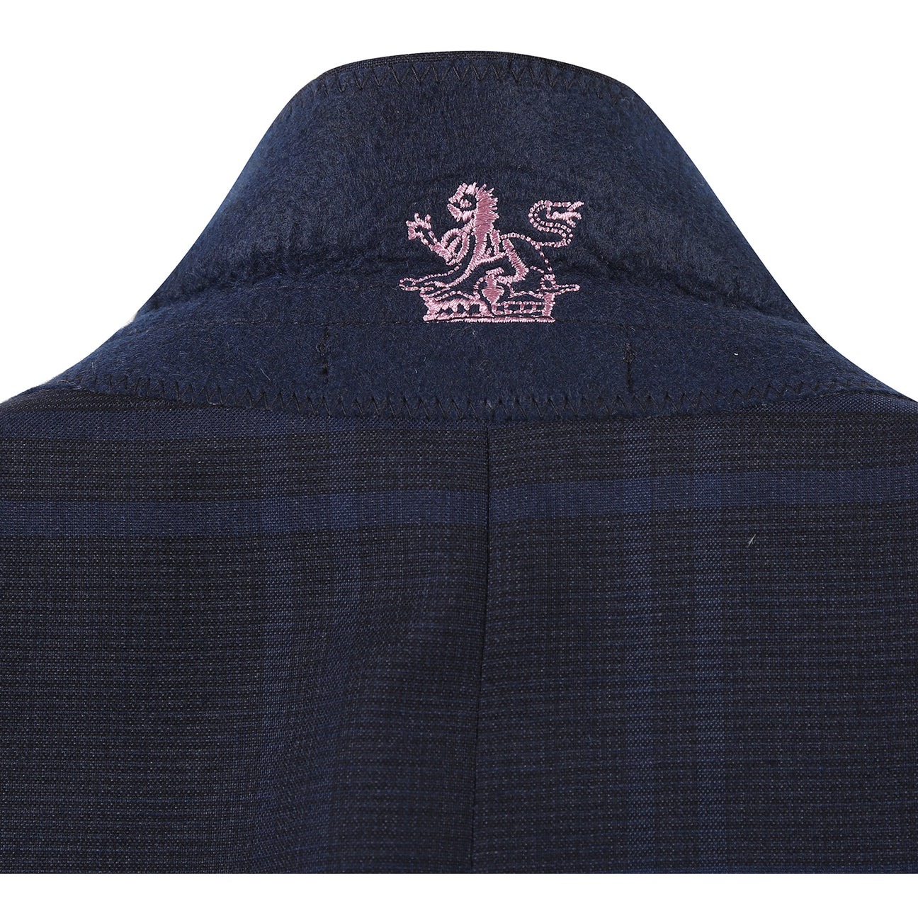 The ENGLISH LAUNDRY Navy Check Suit 22-20-410EL by English Laundry features a slim fit jacket with notched lapels, two-button closure, white dress shirt, and blue patterned tie—perfect for any formal occasion.